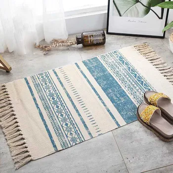 

Cotton Linen Woven Carpet Non-slip Welcome Shawl Mat Kitchen Door Manta Door Rugs Women Entrance Bohemia