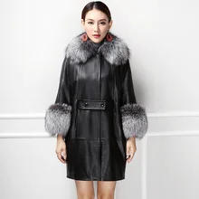 Пальто из натурального меха женская куртка из натуральной кожи с воротником из лисьего меха зимняя куртка из овчины женская одежда Топы ветровка ZT4097