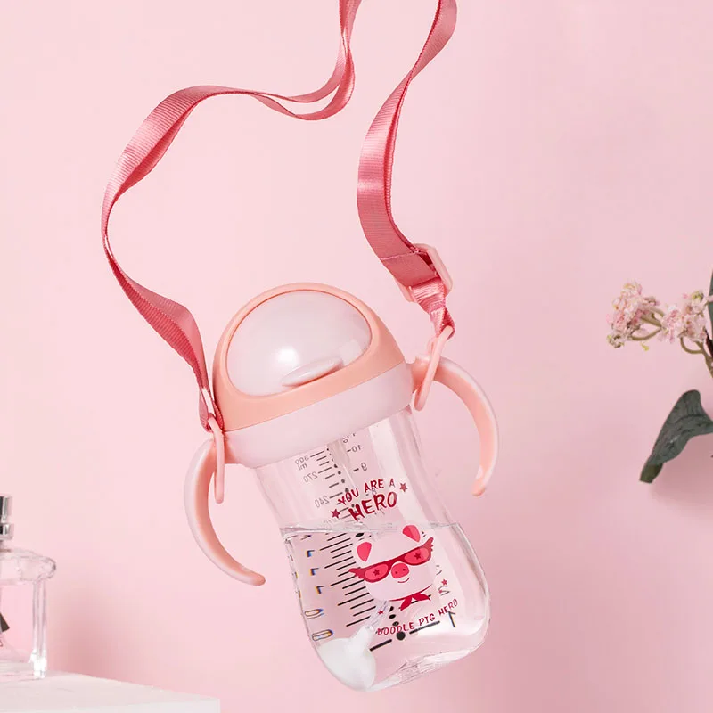ABL110 Pink Детский Поильник с соломинкой стакана воды для маленьких мальчиков и девочек обучения пить воду Ручка Милые Дети Детские бутылочка с ручкой - Цвет: ABL110 Pink