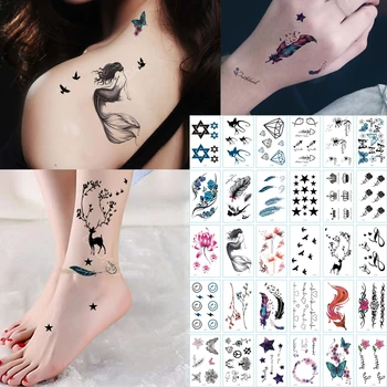 

30pcs Fake Tattoo Sticker Mermaid Deer Temporary Tatoo Star Waterproof Flash Rose Lotus Tatto Tatouage Stickers For Girl Women