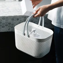 Портативная корзина для ванной и белья, корзина для хранения туалетных принадлежностей, пластиковая коробка WWO66