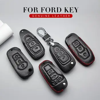 

KUKAKEY Genuine Leather Car Key Case Cover Car Styling For Ford Focus 2 3 Fiesta Transit Ecosport Mondeo Kuga Key Bag Holder