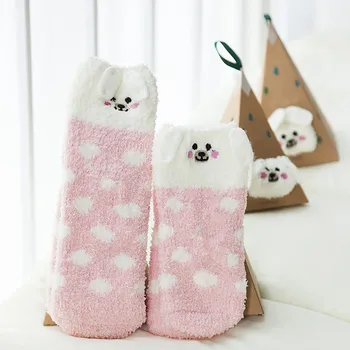 

Hot Sale socks women Cartoon Christmas Socks Coral Velvet Embroidery Winter Female Sock christmas gift calcetines mujer#K40
