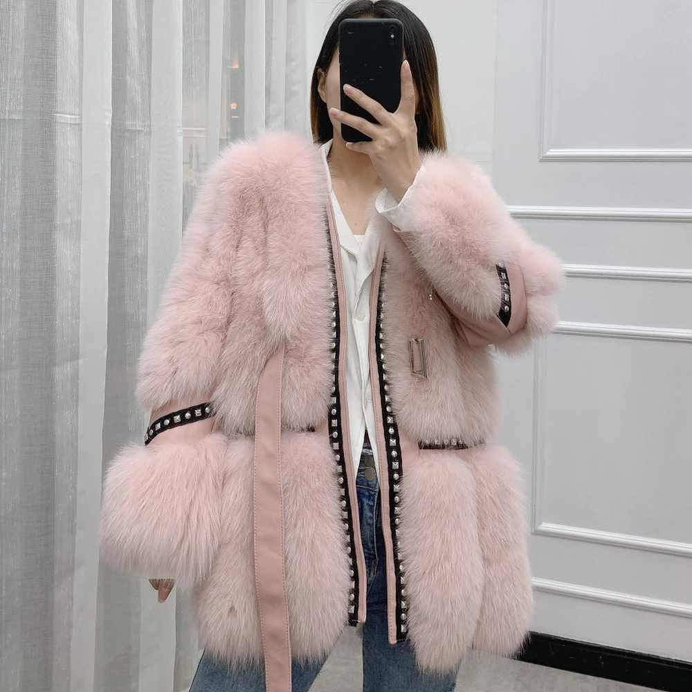 2020 NEW Middle Length Women Real Fox Fur Coat