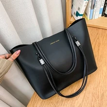 

2 Pcs/set Shoulder Bags Big Women Designer Large Capacity Tote Lady 2021 PU Leather Solid Color Winter Shopping Handbags Purses