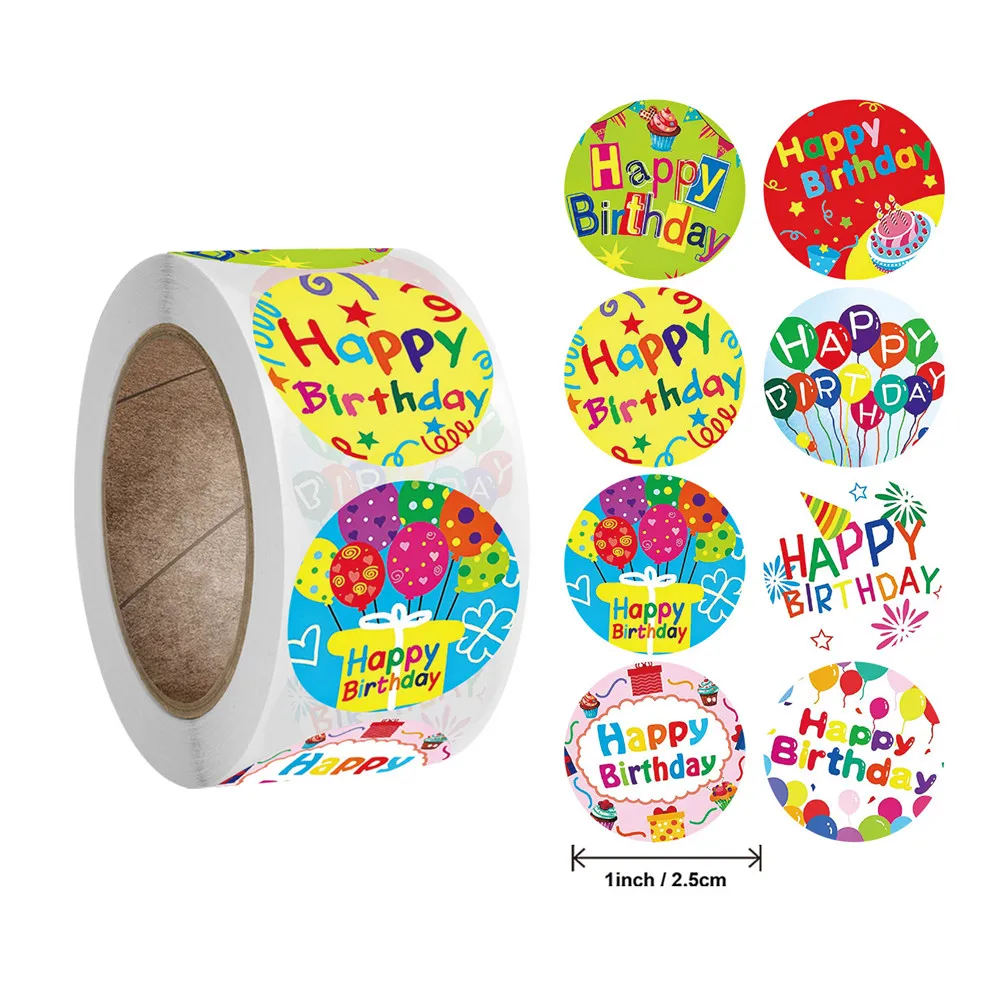 

500pcs/roll Happy Birthday Decorative Paper Baking Sticker Diy Gift Label Stickers Self Adhesive Stickers
