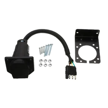 

1Pc 4 Flat Truck Trail Universal 7 Way Round Trailer Connector Light Adapter 6-24v With Mounting Bracket Reverse Plug
