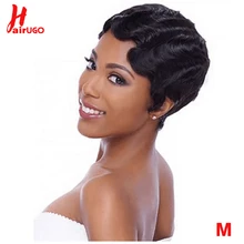 HairUGo короткие кружевные человеческие волосы парики бразильский океан Палец Волна Remy человеческие волосы часть шнурка парики для черных женщин 1B#2 Средний коэффициент
