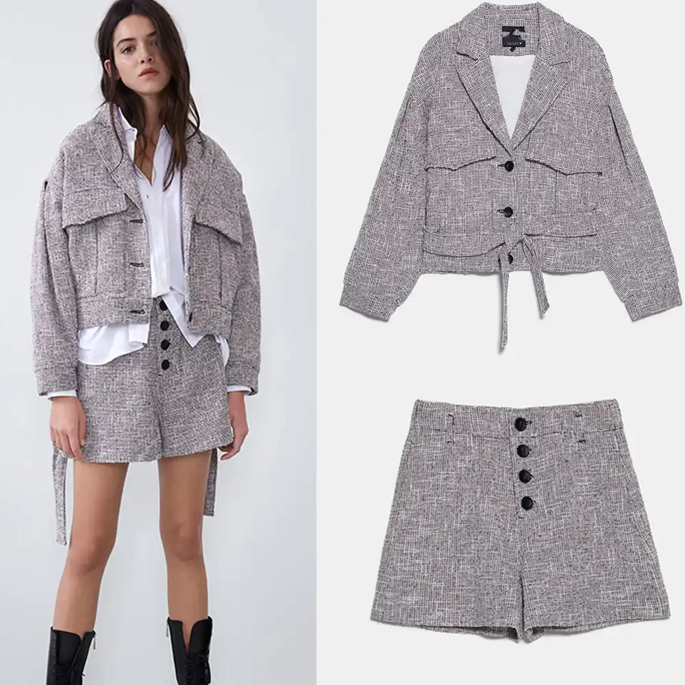 2020 Za Mujer Moda Conjunto Sexy Traje Chaqueta Pantalones Cortos