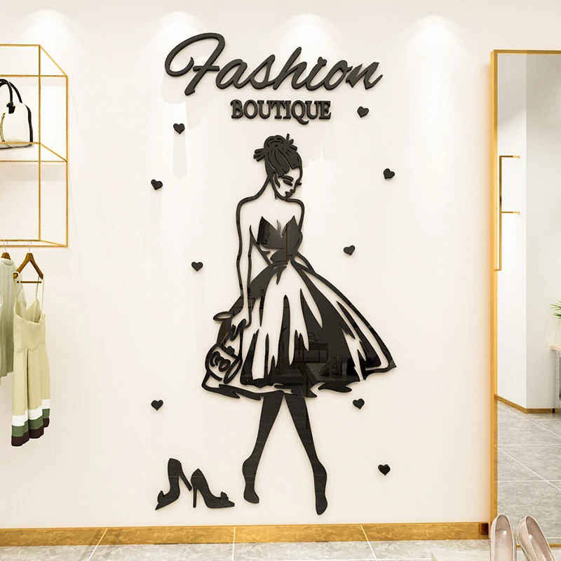 FashionWomanAcrylic3DMirrorWallStickersCloakroomartwallstickersClothingstoreShoe