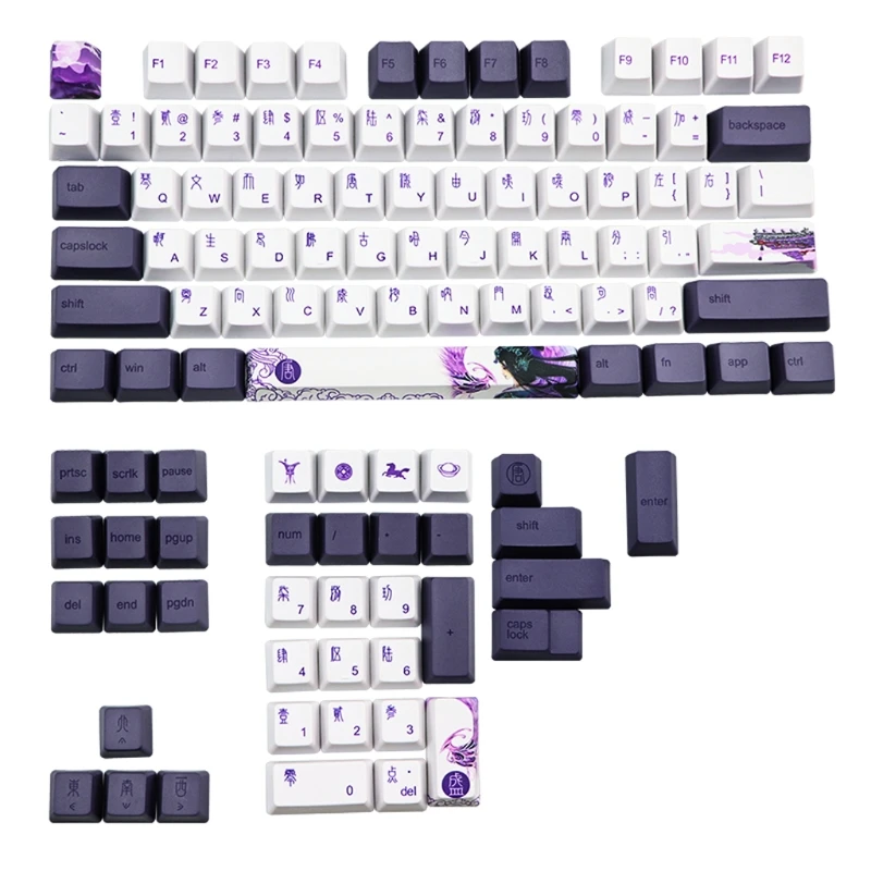 113 Keys Purple Datang Keycap PBT Sublimation Keycaps OEM Profile Mechanical Keyboard Keycap Chinese Style GK61 GK64 113 Keys Purple Datang Keycap PBT Sublimation Keycaps OEM Profile Mechanical Keyboard Keycap Chinese Style GK61 GK64