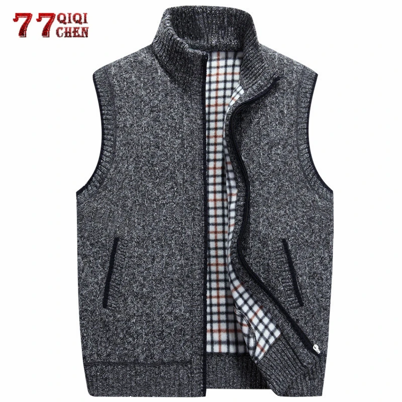 

Men's Sleeveless Vest Sweaters Coat Autumn Winter Casual Wool Thick Warm Jacket Knitted Zipper Cashmere Waistcoat chaleco hombre