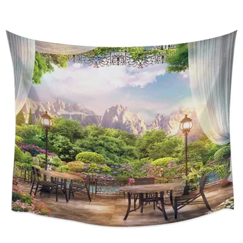 

Balcony Terrace Table Flowers Wall Tapestry Cover Beach Towel Picnic Yoga Mat Home Decoration
