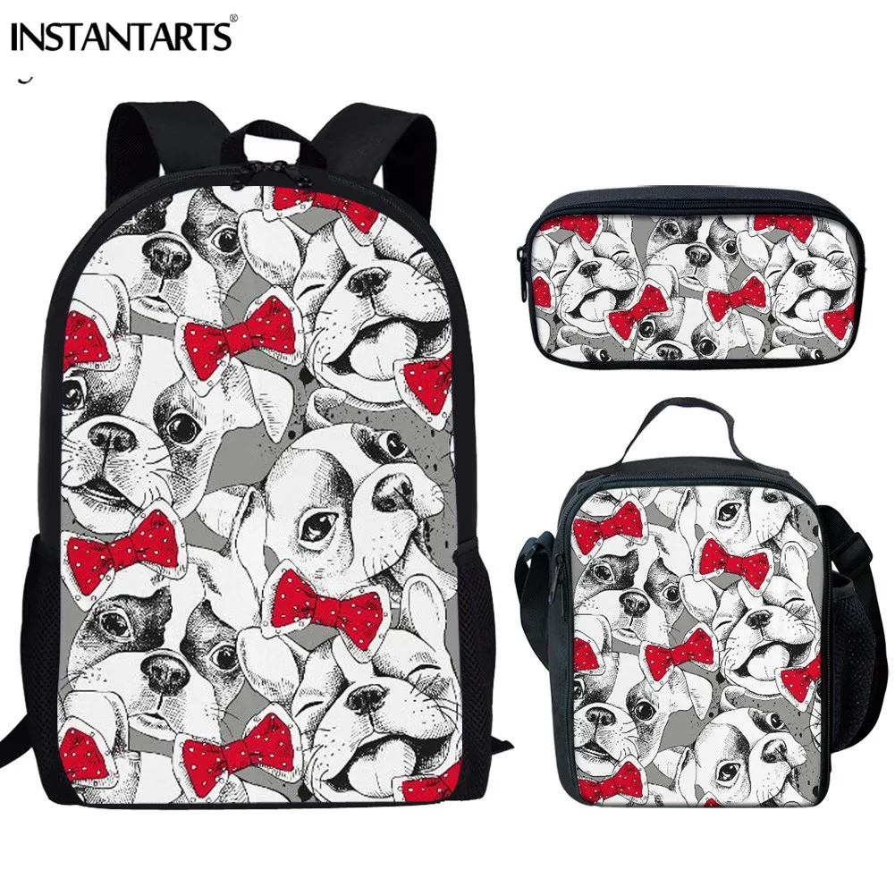 

INSTANTARTS 3D Pug Dog Puzzle Daily Bag 3Pcs/Set School Bag for Teenage Girl Boy Cute Pet Bookbag Unisex Rucksack Travel Daypack