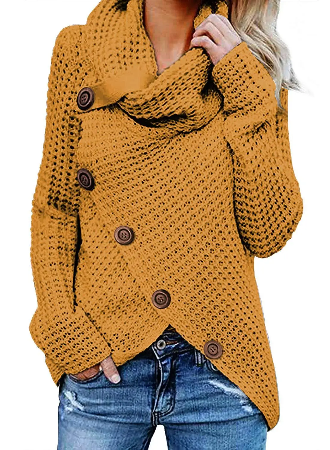 H32f58a74b1eb4759839b9679392da029y Sweaters Women Long-Sleeved Sweater New Five-Button Turtleneck Pullover Solid Color Clothing Sweater Vestidos Mallzona