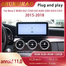 Qualcomm – autoradio multimédia 10.25 ", android, gps, 2015 go, tout en un, pour voiture Benz C W205 GLC V C350 C63 A205 S205 X253 C253 (2018 128) 