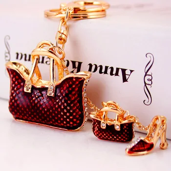 

Creative cute ladies handbag keychain artificial rhinestone three-piece modeling keychain metal pendant craft gift 5 colors