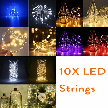 

10x LED Copper Wire String Fairy Light 10M 5M 3M 2M 1M Garland Home Xmas Wedding Party Decor Powered by Battery USB LR44 CR2032