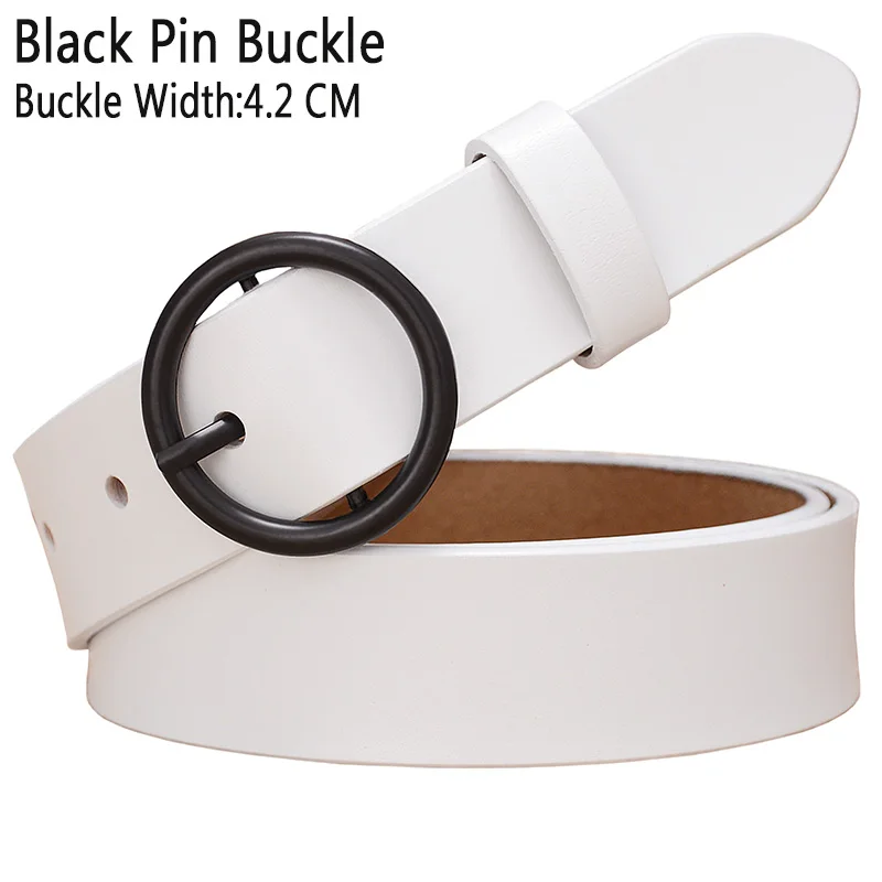 White Black buckle Модный ремень с круглым кольцом и пряжкой, женские ремни из натуральной кожи для женщин, качественный ремень из коровьей кожи, женский пояс для джинсов, ширина 2,8 см - Цвет: White Black buckle