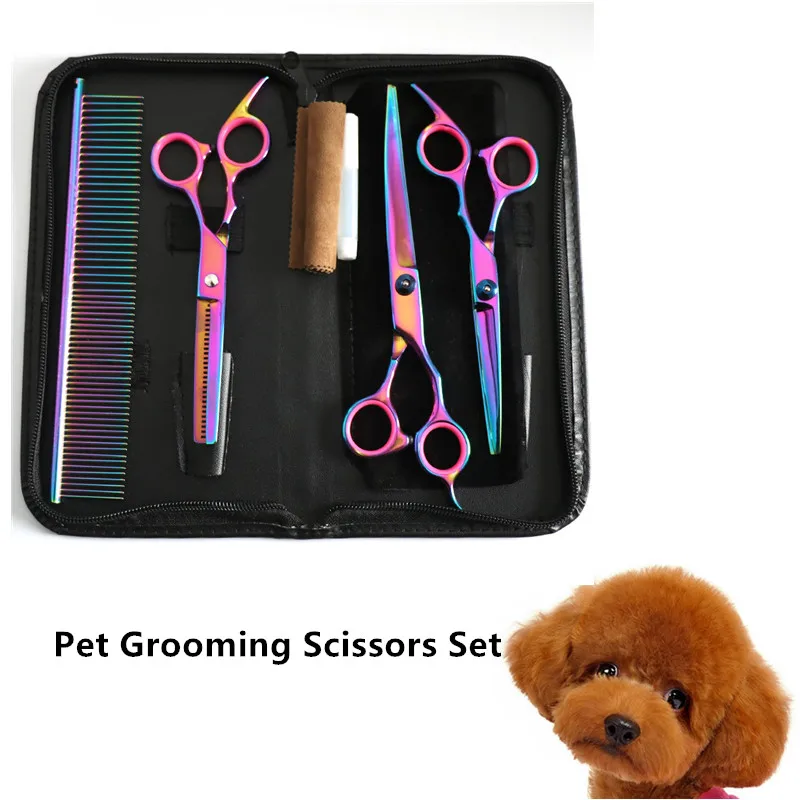 4pcs/set Pet Grooming Scissors Thinning Curved Shears For Cat Dog Fur