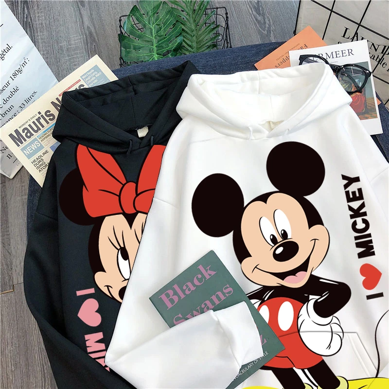 Cute Mickey Mouse and Minnie Womens Hoodies 3D Print Pullover Tops Sweatshirt 