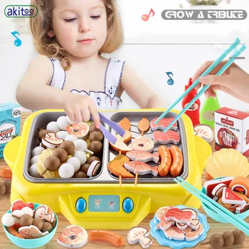

akitoo Children's house hot pot barbecue toy simulation spray kitchen cooking skewers small appliances microwave oven toys #3234