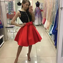 ТРАПЕЦИЕВИДНОЕ Черное и красное мини-платье для выпускного вечера ТРАПЕЦИЕВИДНОЕ платье с бантом и поясом праздничные Клубные вечерние платья для встречи выпускников размера плюс изготовление на заказ