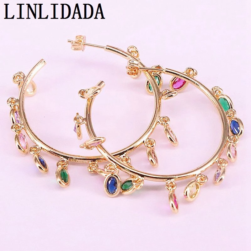 

4Pair New Fashion Gold Color Women/Girl's Multi Rainbow Oval CZ Dangle Earrings Jewelry