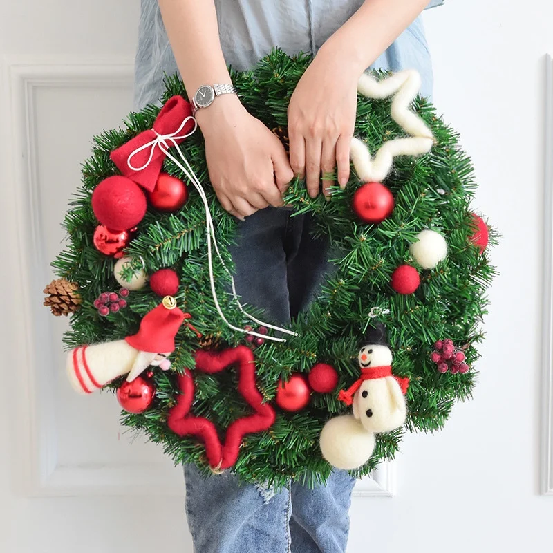 

40CM Doll Wall Hanging Christmas Wreath Decoration For Xmas Party Door Garland Ornament Home Decor Holiday Accessories