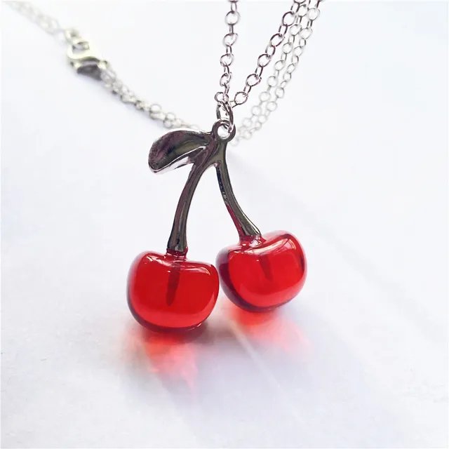New Style Punk Red Black Cherry Pendant Metal Clavicle Chain Choker Necklace for Women Girls Birthday  Party Jewellery Red Cherry