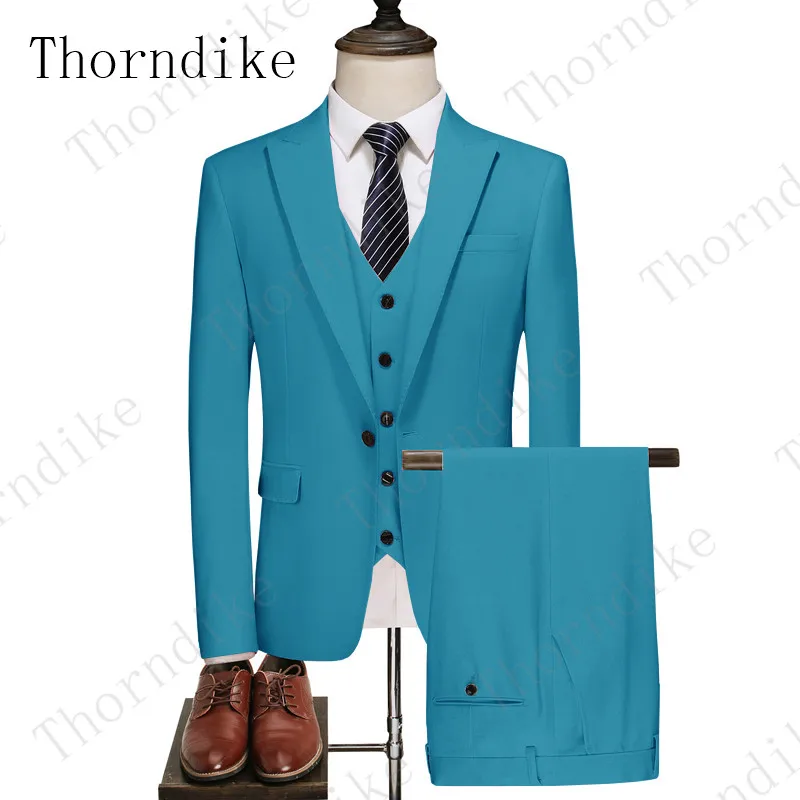 Thorndike Свадебный костюм комплект из 3 предметов Мужской Блейзер качественный приталенный костюм для мужчин костюм бизнес официальная Вечеринка 23 Цвета на выбор