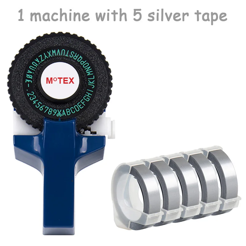 Синий цвет MoTex E101 принтер мини DIY Ручная Совместимость для dymo 3D тиснение ручная лента ручная машинка надпись машина - Цвет: machine add 5 silver