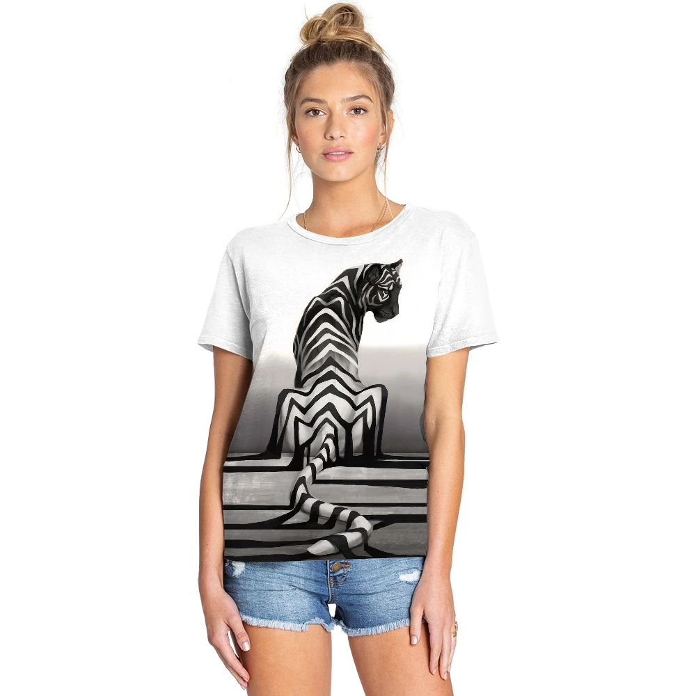 

Female Unisex Wogyms New T-shirt 3D Black White Stripe Tiger Graphic T shirts Harajuku Short Sleeve Casual Animal Tees