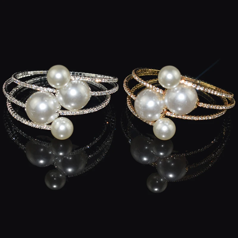 AOUSIX New Crystal Gold Silver Plated Bangles Pearl Bride Bracelet Woman Pearl Open Bracelet Pulseras Mujer Holiday Gift 6