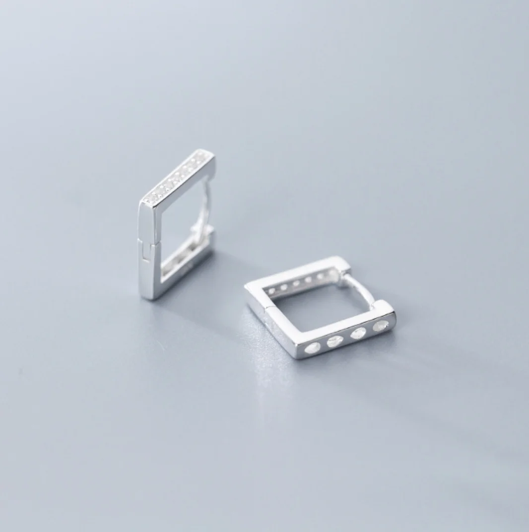 Silver 925 пробы серебряные модные ювелирные изделия CZ Линии Квадратные Huggie обруч серьги ювелирные изделия A1694 - Окраска металла: Silver
