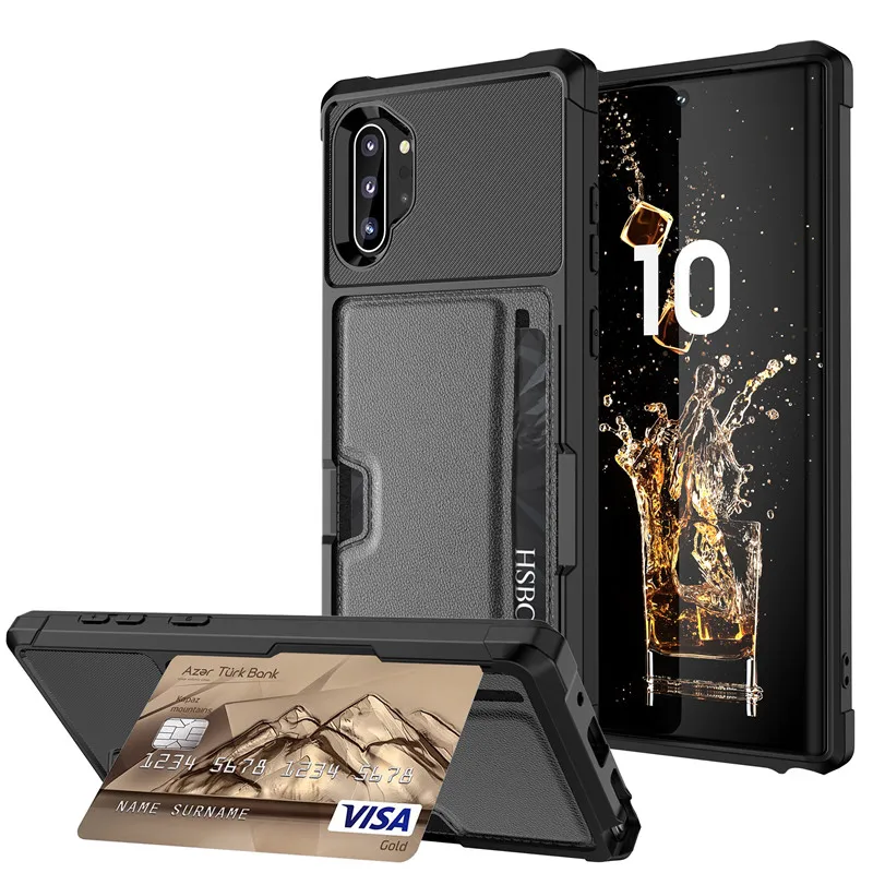 

Slim Armor Card Phone Cases for Samsung Galaxy Note 9 10 S9 S10 Plus S10e Wallet Case TPU+PU Leather S10 Shockproof Cover