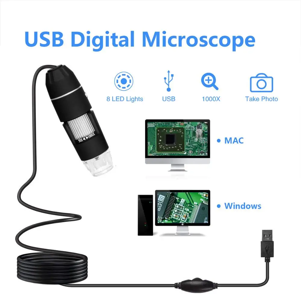 

500X 1000X 1600X Digital USB Microscope 8 LEDs Mega Pixels Microscopio Magnifier Interface Electron Stereo USB Endoscope Camera