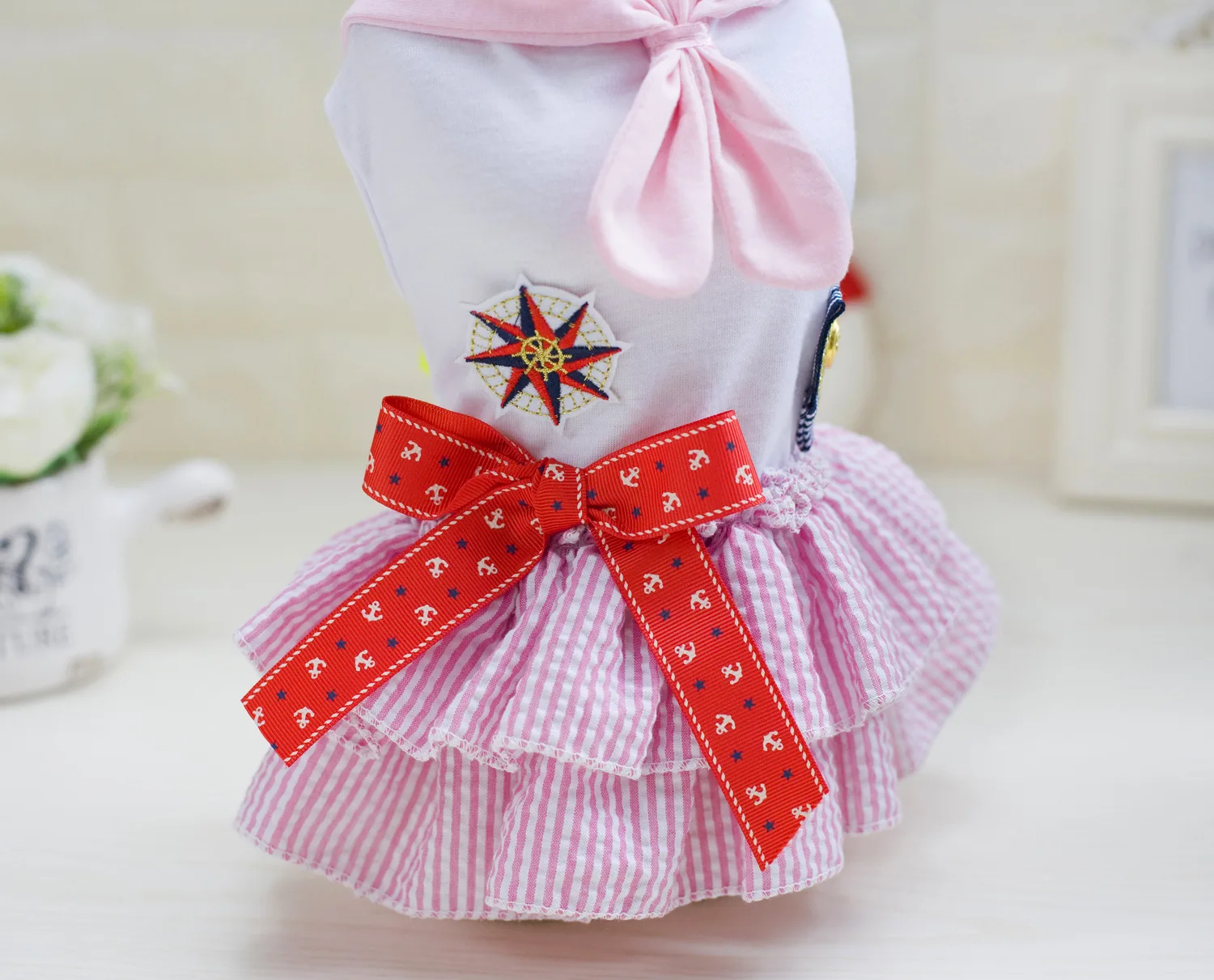 Spring Summer Sailor Skirt Pet Garment Pet Skirt Striped Dog Harness Dress Dog Dresses Pet Dress Cotton Blue Pink Dog Costume