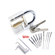 Transparent Visible Pick Cutaway Practice Padlock Lock With Broken Key Removing Hook Kit Extractor Set Locksmith Wrench Tool axk transparent visible pick cutaway practice padlock lock with 12pcs blue broken key removing hooks lock locksmith tool