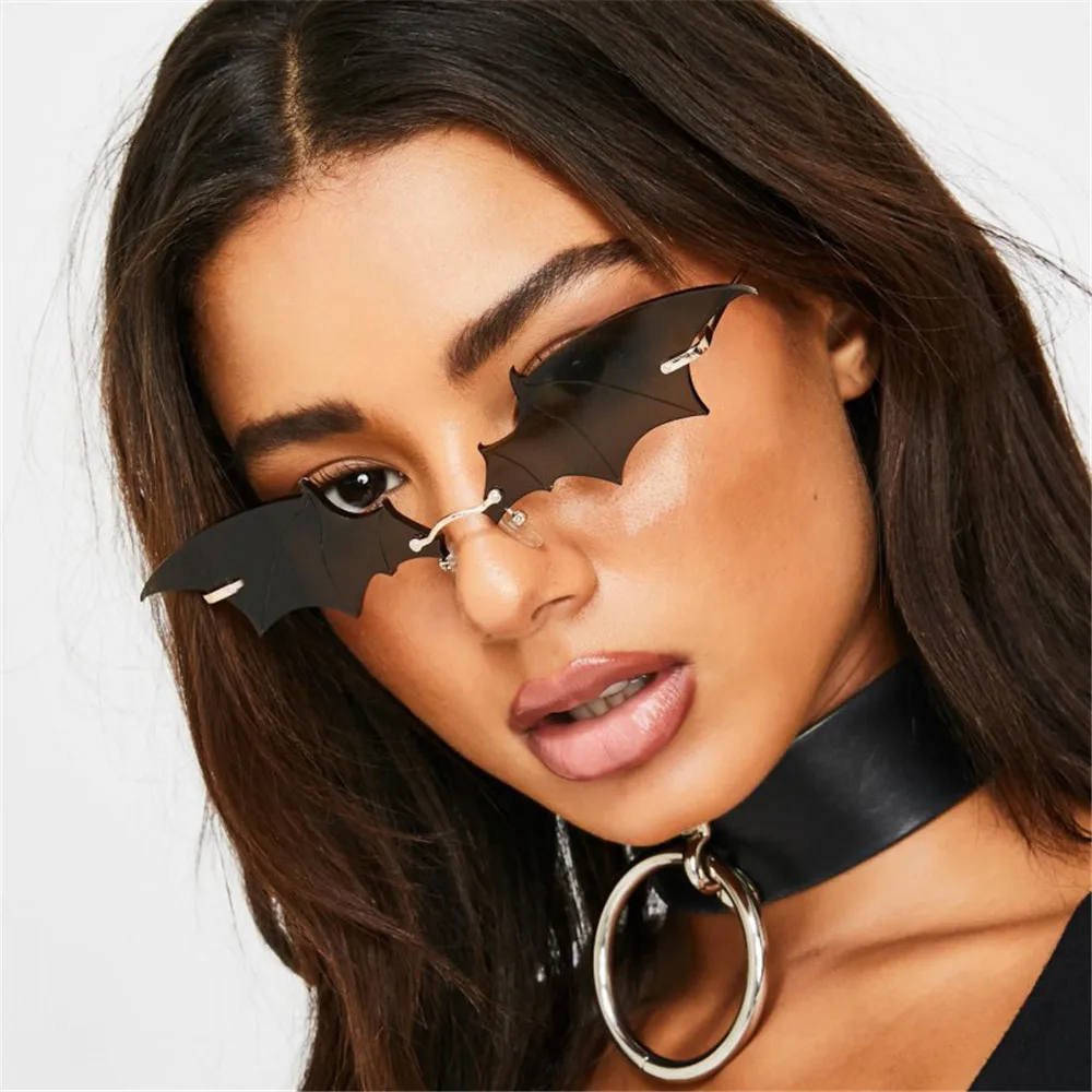 1PC Unisex Sunglasses Rimless Retro Bat Shape True Film Sun Glasses UV400 Trending Narrow Eyewear Streetwear Fashion Accessories big sunglasses for women