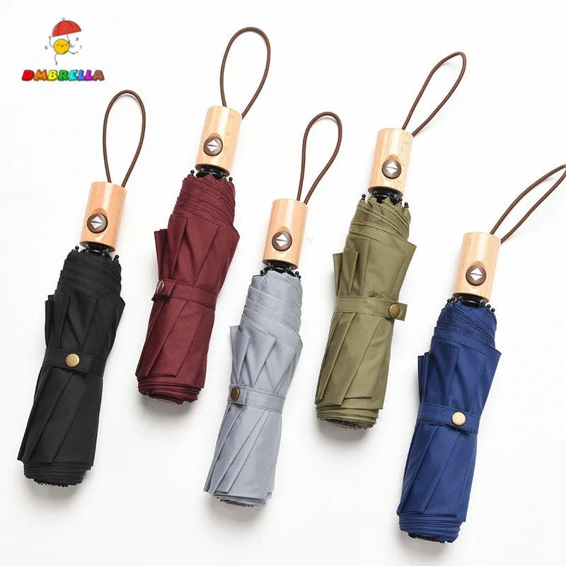 

DMBRELLA Three Folding Umbrella Little Fresh Women Ultra-light Wooden Handle Student Sun Umbrellas Automatic Manual Style DM140