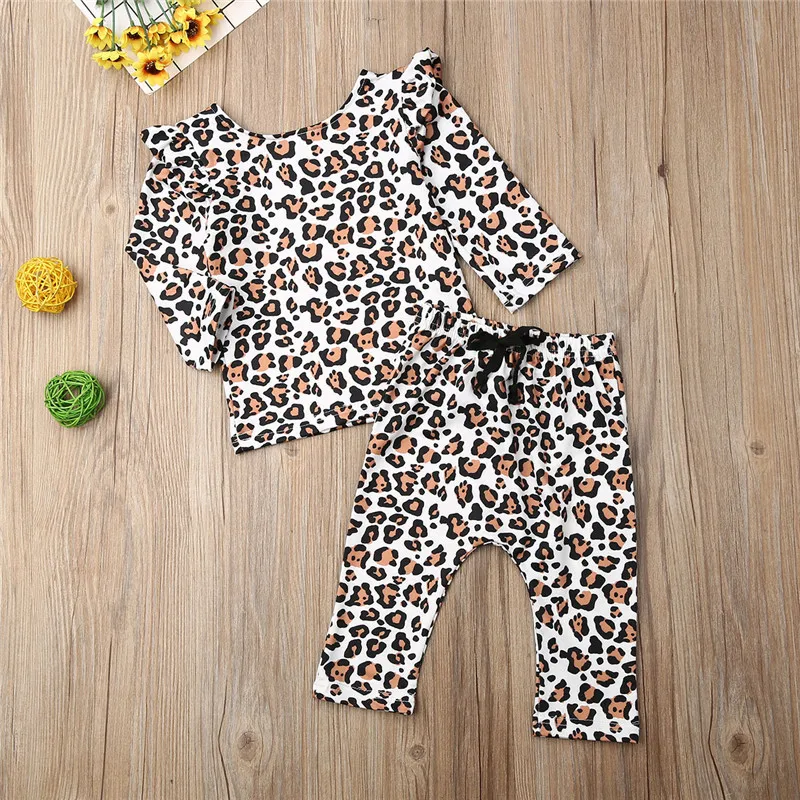 

Newborn Baby Girls free shipping Clothes Ruffle pullover long sleeve Tops Bandage Leopard print Pants 2pc autumn Casual Outfits