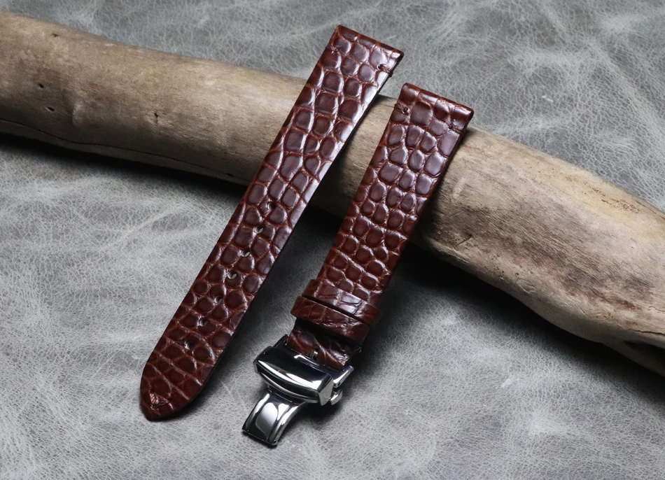 

Hand-made thin Alligator Watchband 16mm 18mm 19mm 20mm 21mm 22mm Quality Genuine Crocodile Leather Watch Strap butterfly buckles