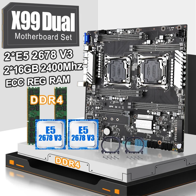 JINGSHA X99 двойной Процессор набор материнских плат с 2 шт. Ксеон E5 2678V3 и 2*16 ГБ = 32gb ddr4