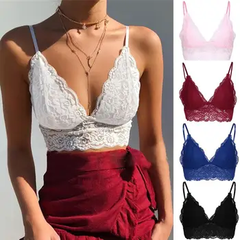 

Women Underwear Women Plus Size crop top Wireless Bra Lingerie Elastic V-Neck Underwear Sleepwear Lace Camisole Tank Tops Bra
