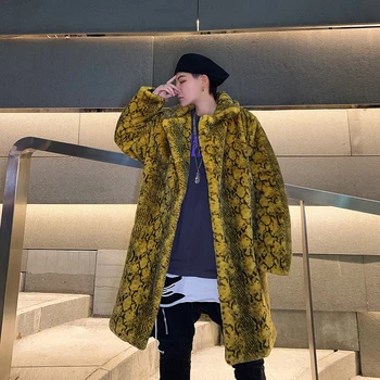 

Snake Leather Fur Thickening Keep Warm Cotton-padded Clothes Jacket Male Fashion Fur Coat Men's Clothing Thick Faux Fur Jacket