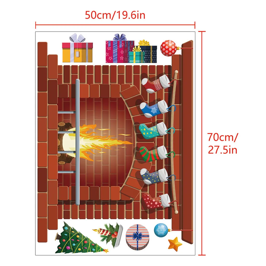 KAKUDER настенная Рождественская наклейка фон камин Новогодние рождественские подарки на Рождество украшения для домашние наклейки на стену 19Oct07