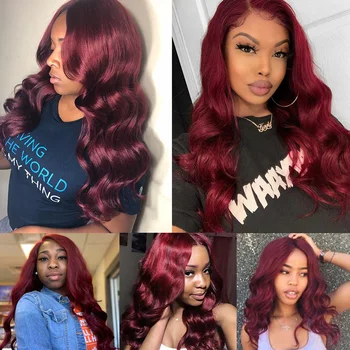 Pinshair 99J Hair Red Burgundy Bundles With Closure Brazilian Body Wave Human Hair Weave Bundles With Closure Non-Remy No Tangle 6