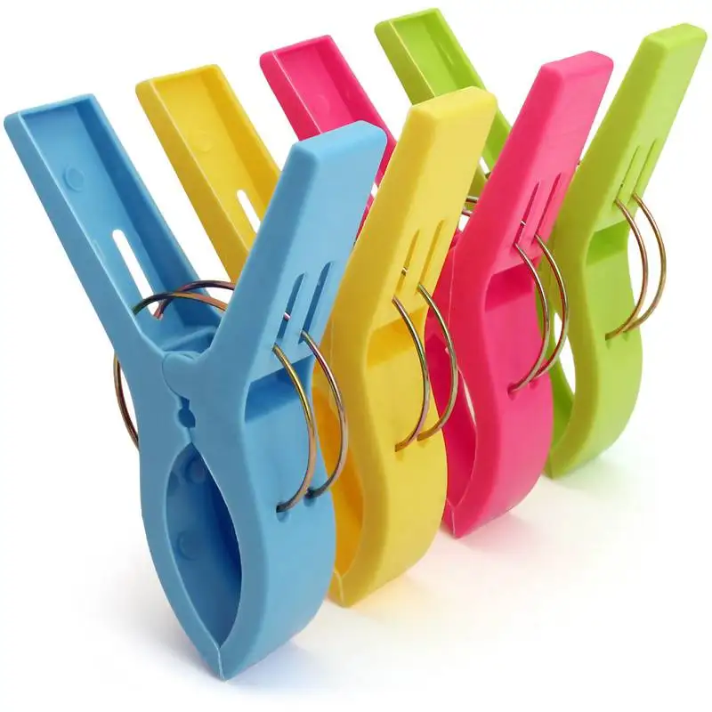 

Pack of 4 Large Bright Colour Plastic Beach Towel Pegs Clips to Sunbed