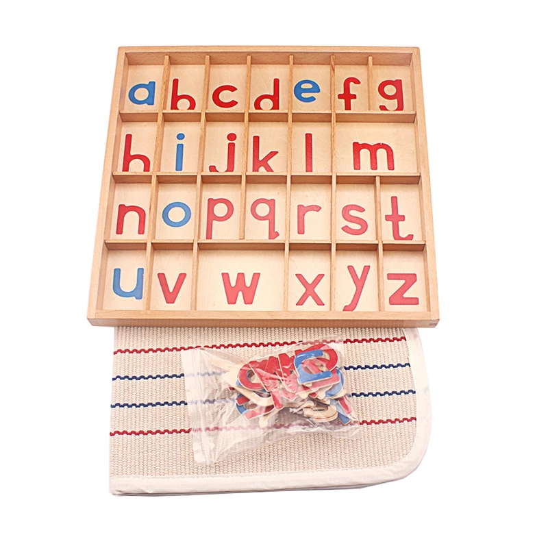 Montessori Language Toys English Alphabet Blanket Wooden Movable Alphabet Red & Blue with Mat 26Pcs Alphabets Toys for Children 4